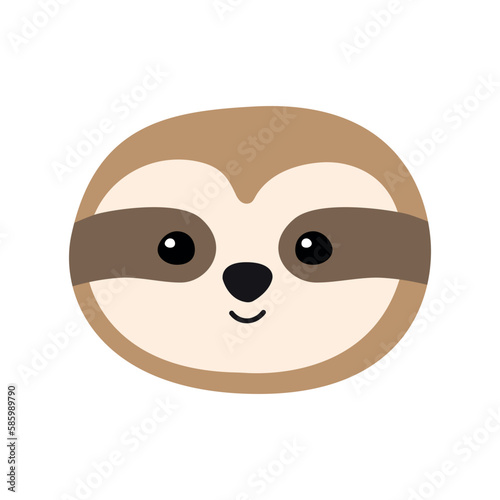 Vector flat hand drawn sloth face isolated on white background
