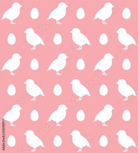 Vector seamless pattern of flat hand drawn chick and egg silhouette isolated on pink background