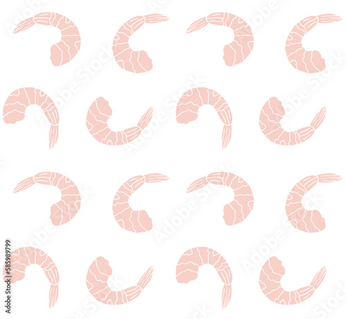Vector seamless pattern of hand drawn doodle sketch shrimp isolated on white background