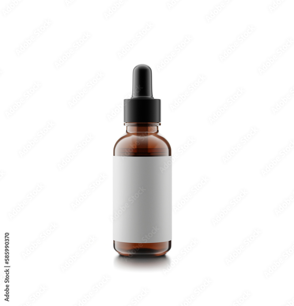 bottle of essential oil , cosmetic , serum with white label on white background ,3d rendering
