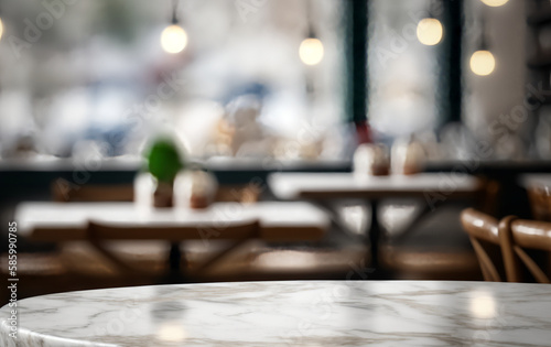 Wooden Table Top on Blurred Kitchen Room. Tabletop on blurred kitchen counter room background. Generative Ai.