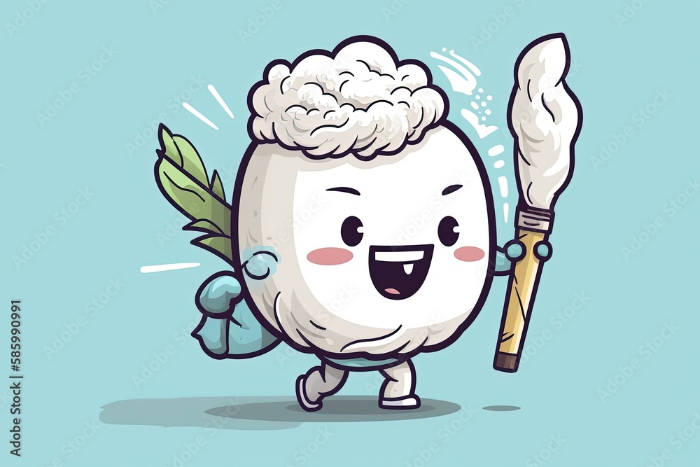 Obraz premium cartoon character holding a paintbrush and a leaf created with Generative AI technology