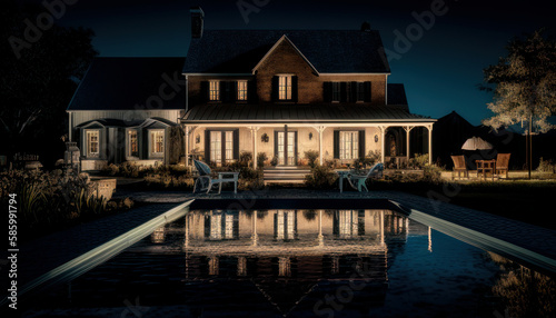 The dream house in the farm at night. Generative AI © Fernando