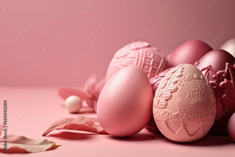 group of pastel-colored eggs on a soft pink background created with Generative AI technology group of pastel-colored eggs on a soft pink background created with Generative AI technology