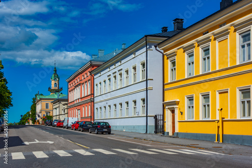 Colorful street in the Finnish town Pori photo