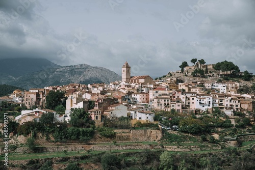 Cityscape of La Nucia in Valencian Community, Spain with mountains in the background