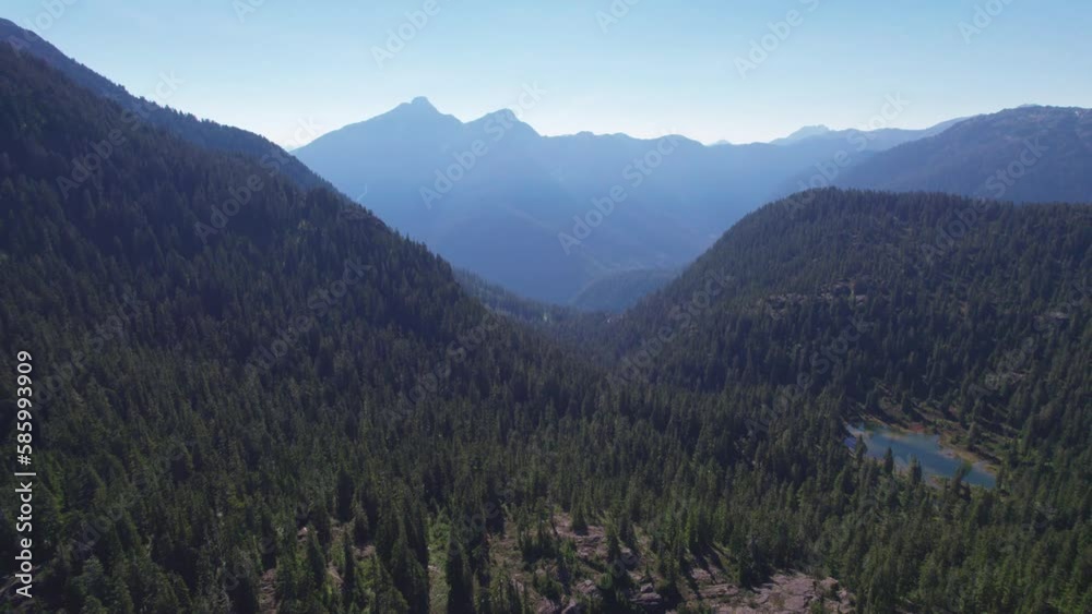 Slow push forward of lakes and wild backcountry forest Vancouver island Slow push forward of lakes and wild backcountry forest Vancouver island