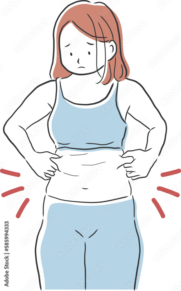 脇腹のぜい肉が気になる女性のイラスト素材 脇腹のぜい肉が気になる女性のイラスト素材