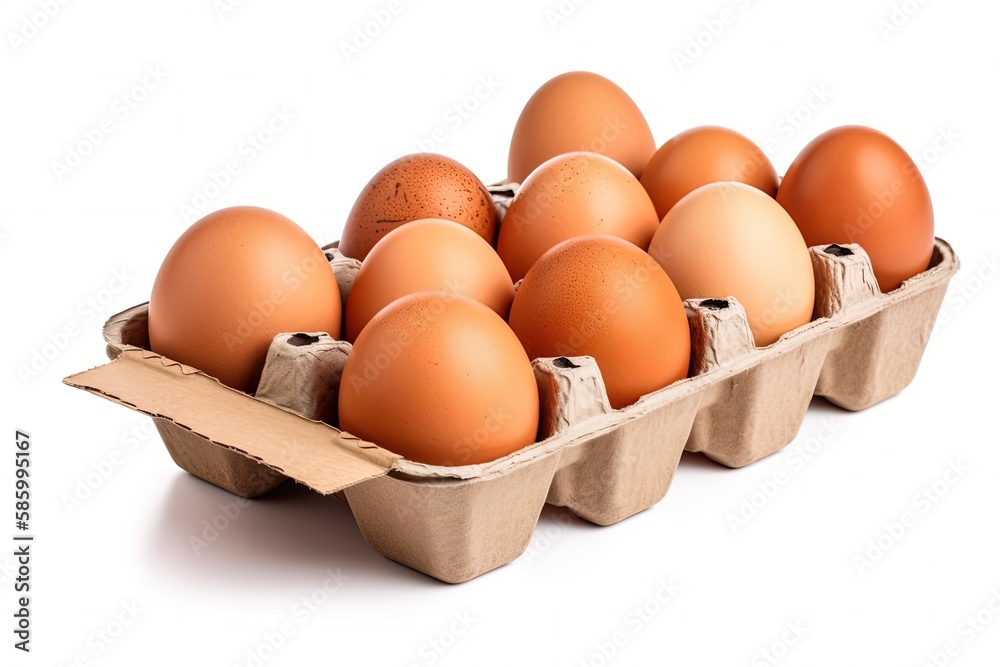 carton of fresh eggs on a clean white background created with Generative AI technology