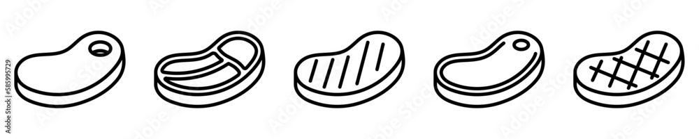 Conjunto de iconos de carnes. Filete de res. Concepto de alimento, carnicería. Ilustración vectorial Conjunto de iconos de carnes. Filete de res. Concepto de alimento, carnicería. Ilustración vectorial