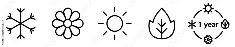 Conjunto de iconos de estaciones del año. Invierno, primavera, verano, otoño. Clima y temperatura. Ilustración vectorial Conjunto de iconos de estaciones del año. Invierno, primavera, verano, otoño. Clima y temperatura. Ilustración vectorial