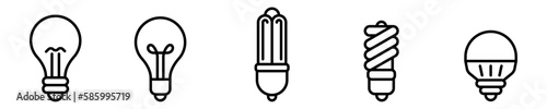 Conjunto de iconos de bombilla. Concepto de idea creativa, brillo, iluminación, soluciones. Ilustración vectorial