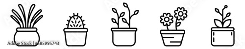 Conjunto de iconos de plantas. Plantas en macetas. Concepto de naturaleza y decoración para el hogar. Ilustración vectorial