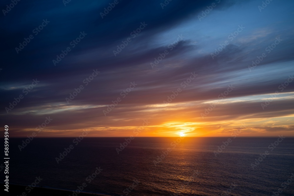 the sun rises on the horizon of the ocean during the day