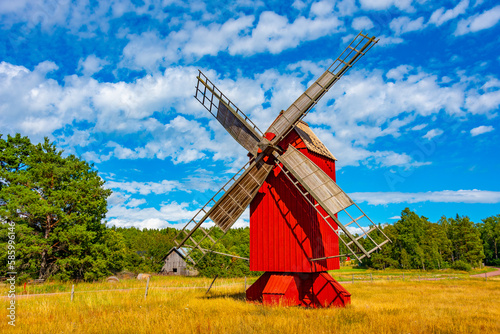 Red windmill at Aland islands photo