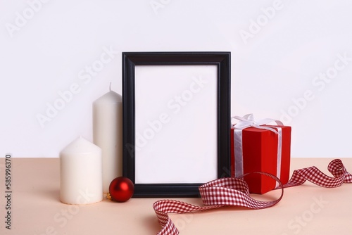 Closeup shot of a Christmas composition with various decorations on a white background