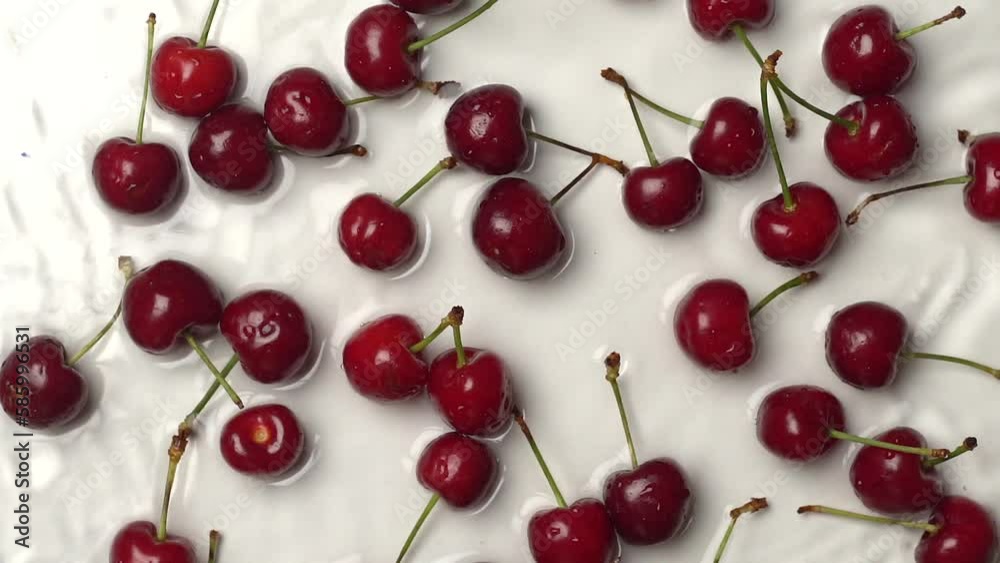 Cherries being washed in a bowl of water Cherries being washed in a bowl of water