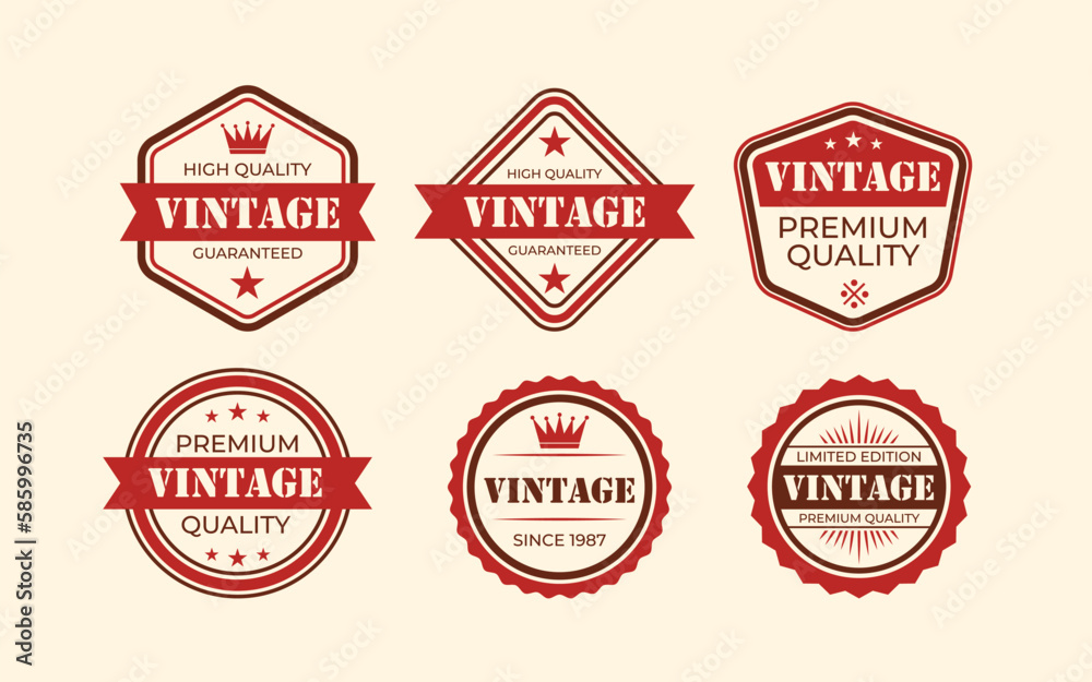 Obraz premium Set of vintage old retro logos with simple crown and stars, Cofe shop logos, ribbons, stickers, eps file