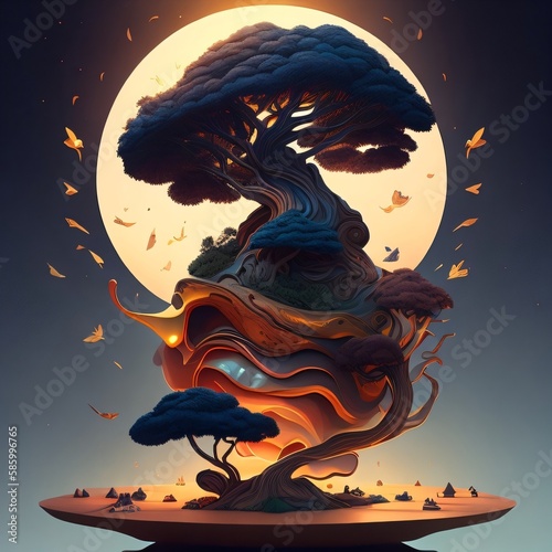 Árvore bonito com a lua ao fundo