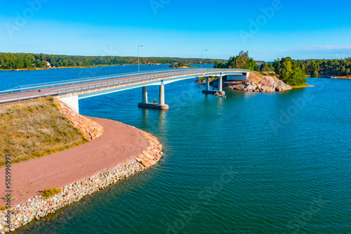 Panorama view of a bridge on a road between Hammarland and EckerГ¶ at Aland islands in Finland photo