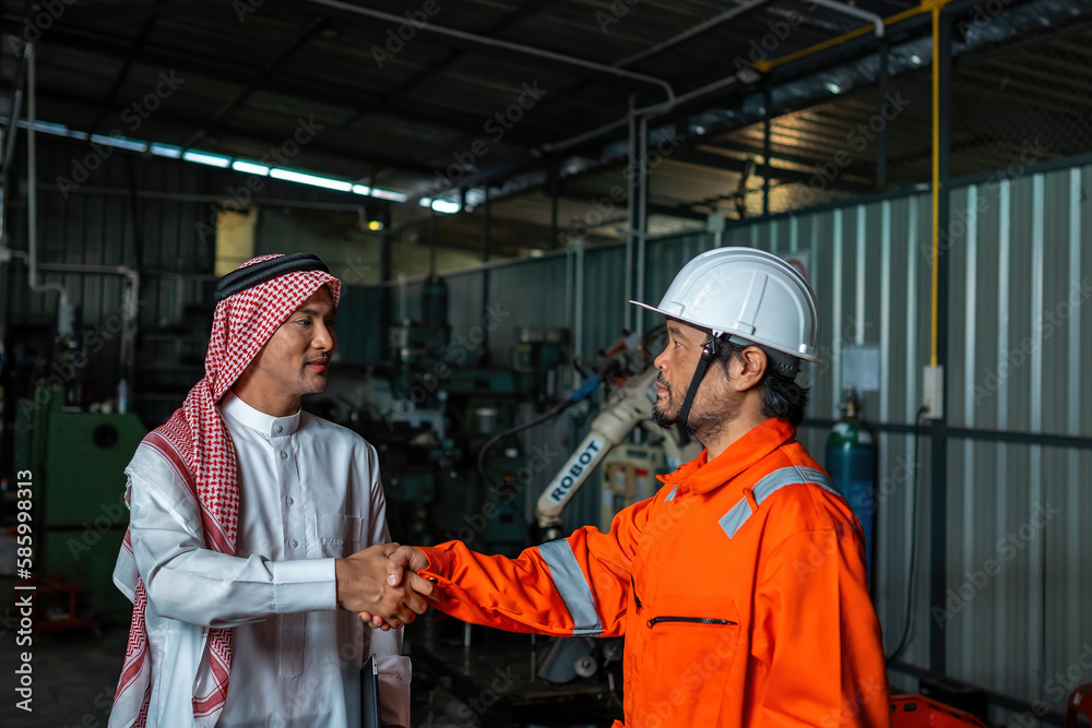 Sheikh contacted to negotiate the business of automatic welding robots in smart automotive factories with industry 4.0 digital manufacturing operation system software monitoring.