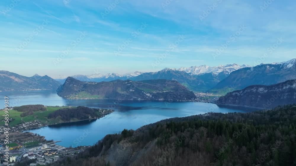 drone view of the Alps and Lake Vierwaldstet