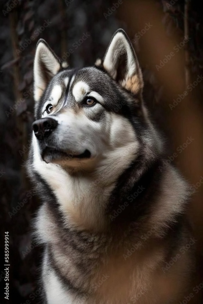 portrait of siberian husky dog in the forest