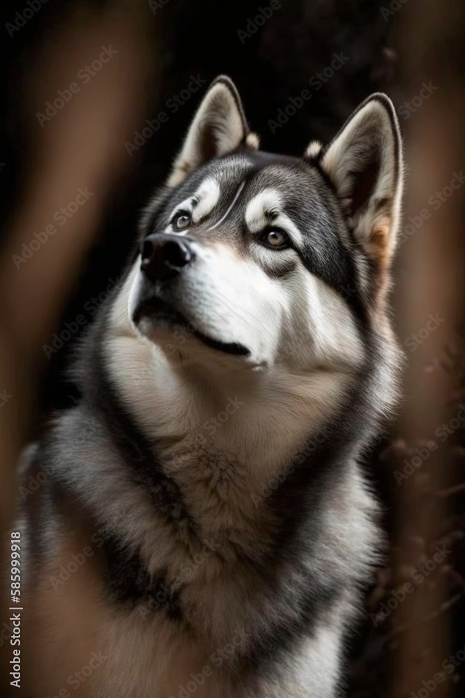 siberian husky dog, portrait of siberian husky dog in the forest