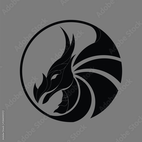 Fototapeta Naklejka Na Ścianę i Meble -  creative black dragon circle logo design vector illustration
