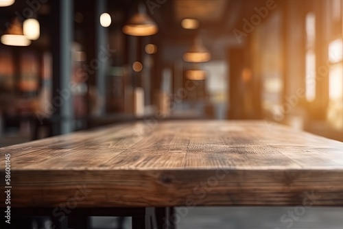 rustic wooden table in front of a charming countryside building created with Generative AI technology