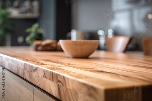 wooden counter top with a bowl of fresh fruits created with Generative AI technology