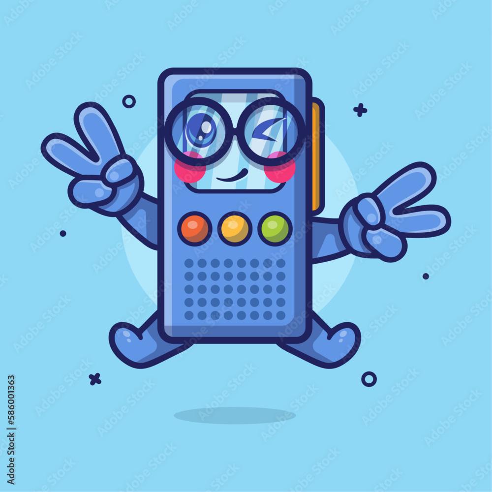 cute voice recorder character mascot with peace sign hand gesture isolated cartoon in flat style design cute voice recorder character mascot with peace sign hand gesture isolated cartoon in flat style design