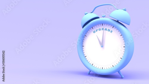 Alarm clock with time to upgrade phrase. 3D render