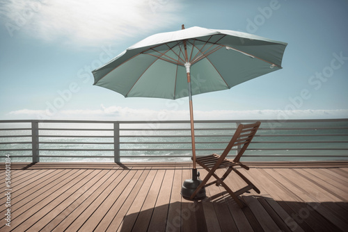 beach chair and umbrella generative ai © deyton