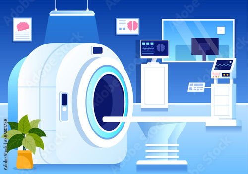 MRI or Magnetic Resonance Imaging Illustration with Doctor and Patient on Medical Examination and CT scan in Flat Cartoon Hand Drawn Templates