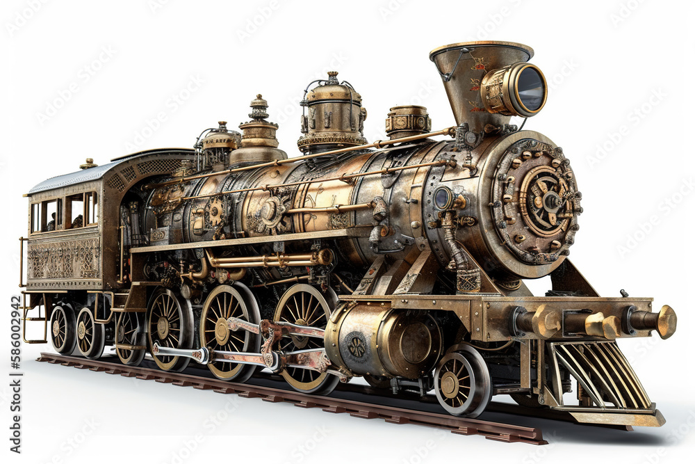 Naklejka premium Vintage steam locomotive on a white background. Generative AI