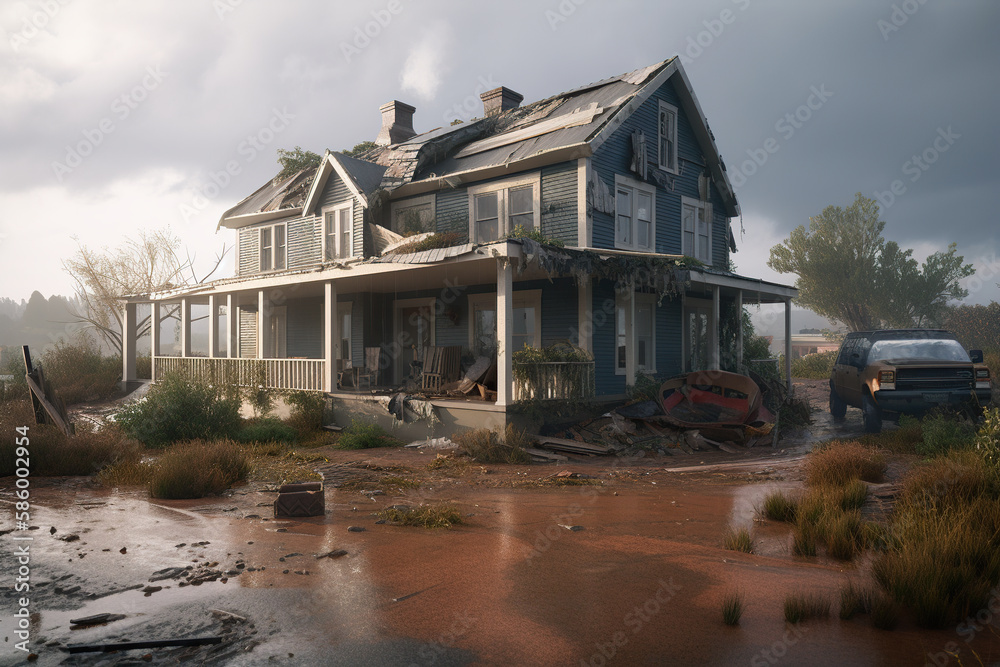 Destroyed house after Hurricane Sandy, Generative AI