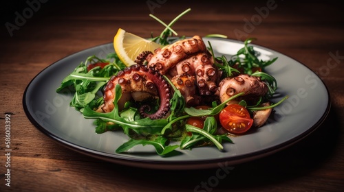 A beautiful photo of a grilled Greek octopus