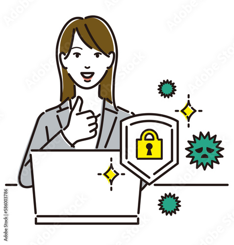 ノートパソコン セキュリティ対策 グッドサイン 女性ビジネスパーソン 女性 会社員