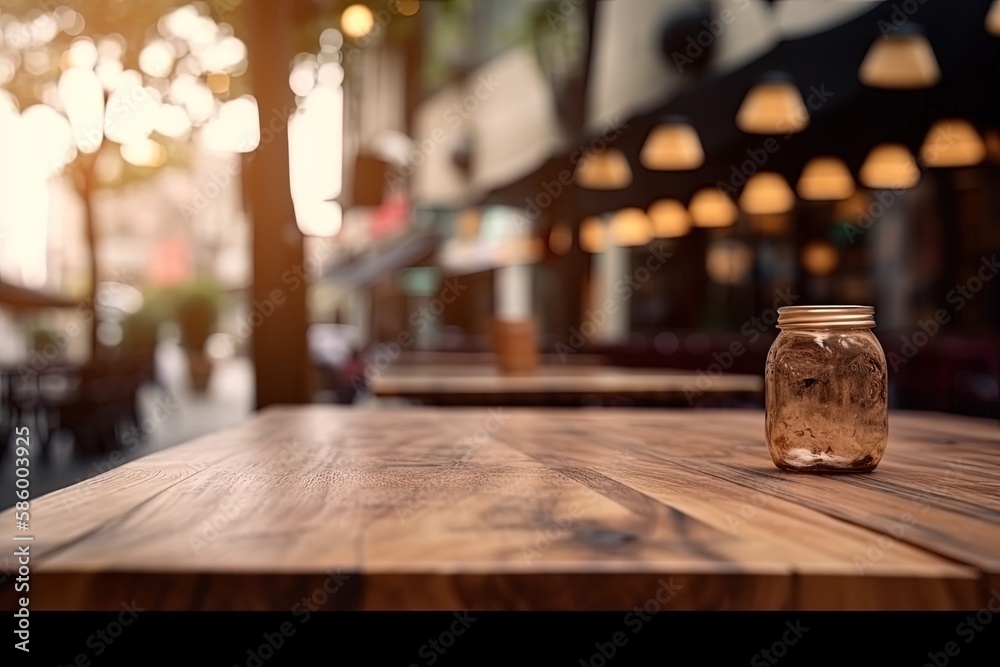 rustic mason jar resting on a wooden tabletop created with Generative AI technology