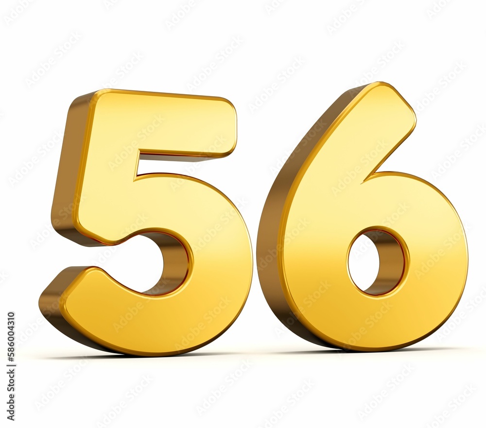 3d illustration of the golden number fifty-six isolated on white background with shadow 3d illustration of the golden number fifty-six isolated on white background with shadow