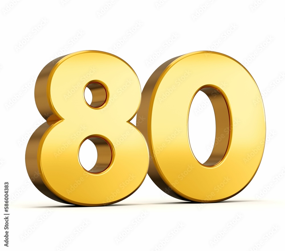 3d illustration of golden number Eighty isolated on white background with shadow 3d illustration of golden number Eighty isolated on white background with shadow