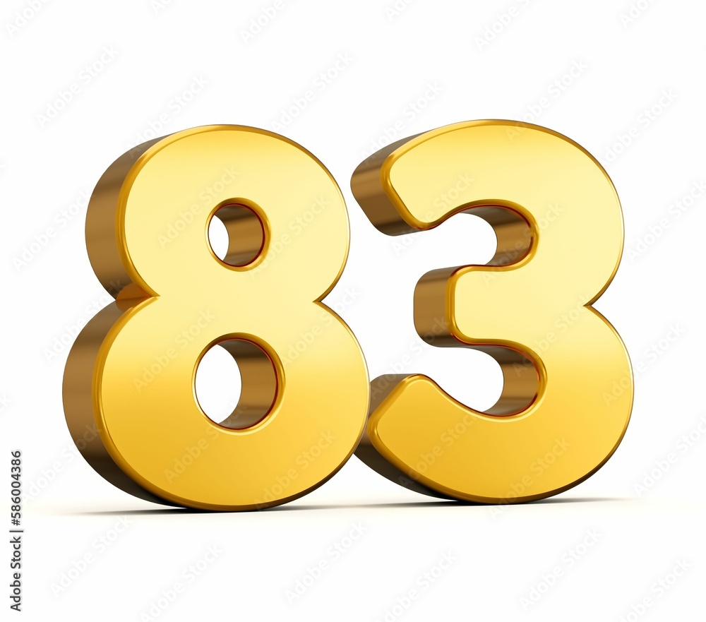 3d illustration of golden number Eighty three isolated on white background with shadow 3d illustration of golden number Eighty three isolated on white background with shadow