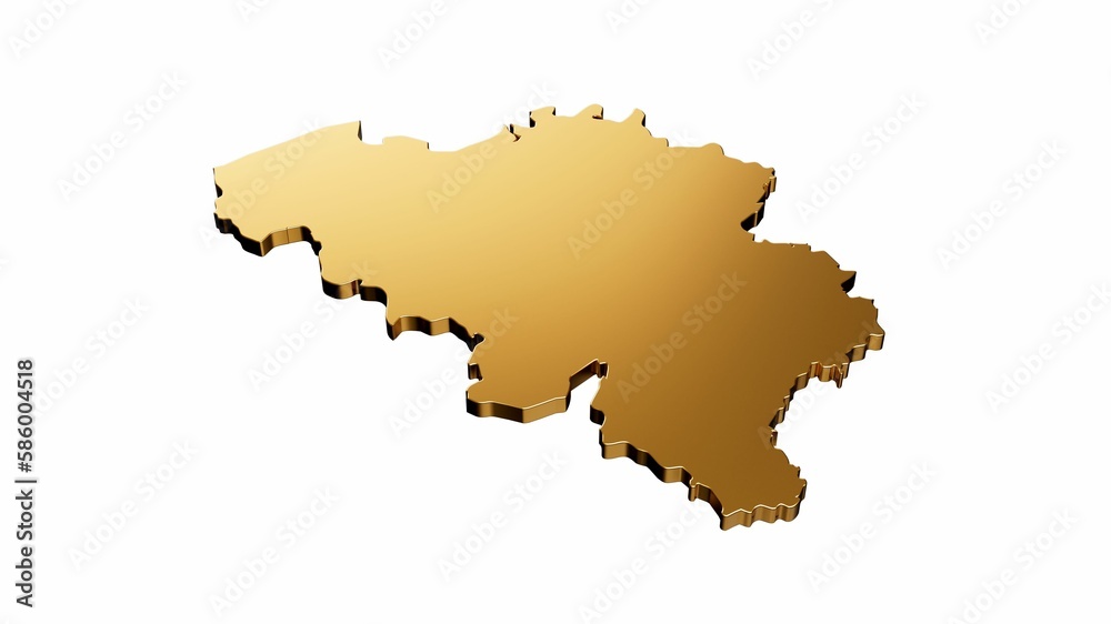 Obraz premium 3D rendering of a luxurious golden Belgium map isolated on a white background