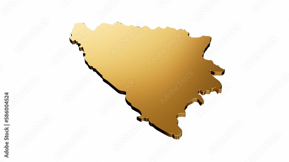3D rendering of a luxurious golden Bosnia and Herzegovina map isolated on a white background