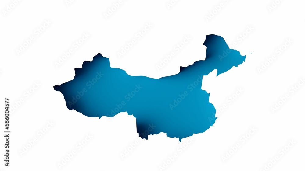 3D rendering of a luxurious blue China map isolated on a white background