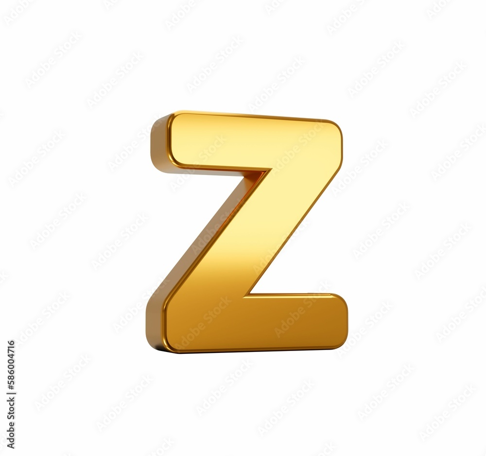 3D illustration of a golden letter Z on a white background 3D illustration of a golden letter Z on a white background