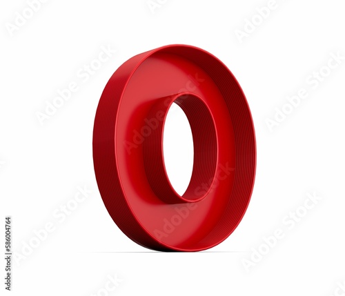 3d rendering of the red number 0 isolated on the empty white background