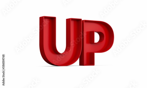 3d rendering of the red "UP" text isolated on the empty white background