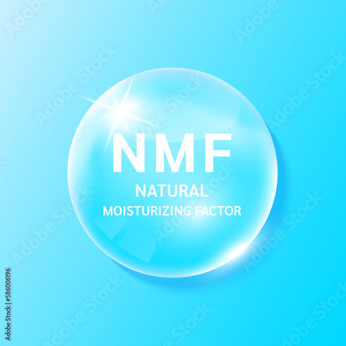 Moisturizer blue drop water. Amino acids are natural moisturizing factor. Collagen serum and hyaluronic acid solution skincare. Beauty treatment nutrition design. 3D Realistic Vector.